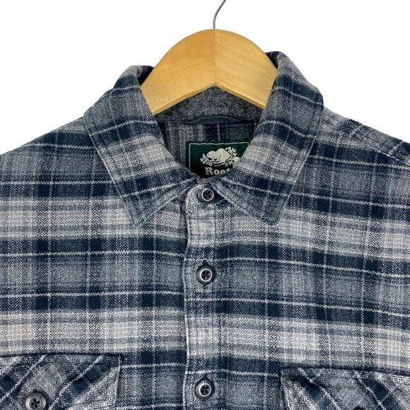 Roots Women's Dark Grey Plaid Button Up Long Sleeve Flannel Shirt US M - Picture 3 of 8